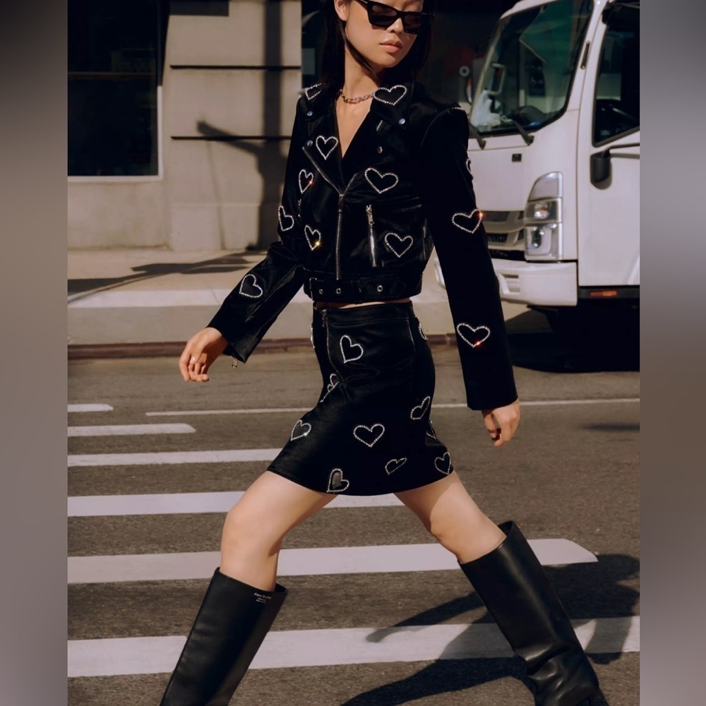 NEW Cinq à Sept "Zoe" faux-leather rhinestone embellished moto jacket